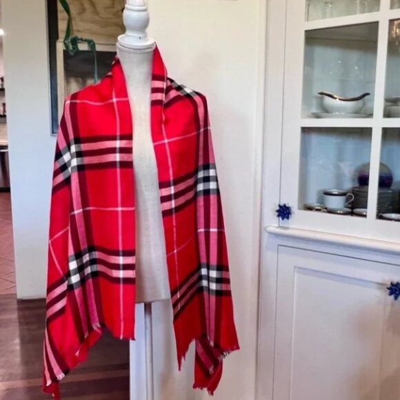Burberry Red and Black Checkered Scarf - Picture 3 of 9
